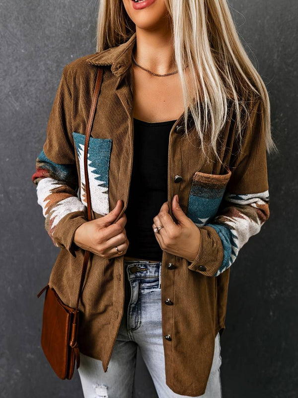 An - Cordjacke mit Aztekenmuster